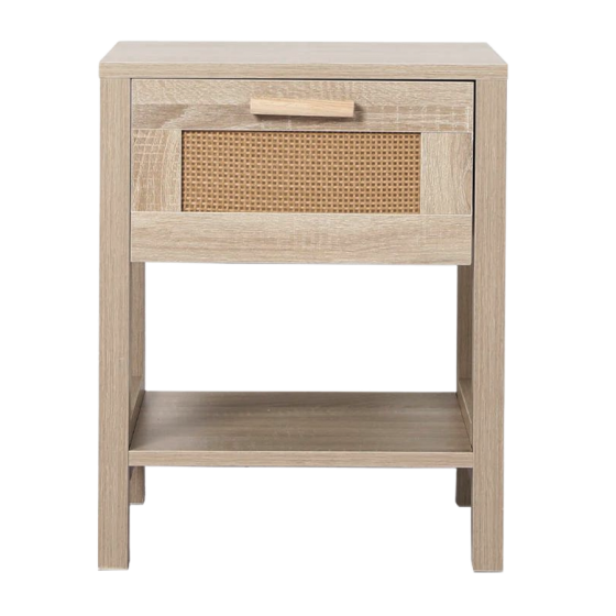 1 Drawers Chest, Natural Rattan & Oak Effect