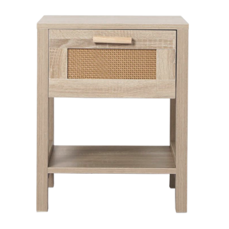 1 Drawers Chest, Natural Rattan & Oak Effect